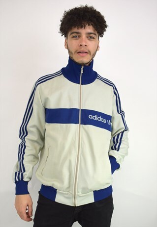 VINTAGE 90'S ADIDAS GREY AND BLUE TRACK JACKET