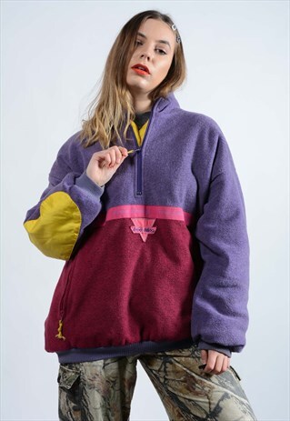 VINTAGE 1/4 ZIP FLEECE IN PURPLE WITH EMBROIDERED LOGO