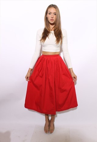 VINTAGE 1980'S 80'S NORMA KAMALI BRIGHT RED COTTON SKIRT XS