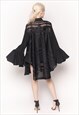 OVERSIZED SHIRT WITH FRILLED SLEEVES AND MESH BACK IN BLACK