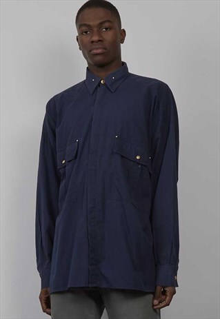 VINTAGE 90'S VERSACE NAVY BLUE BUTTON SHIRT