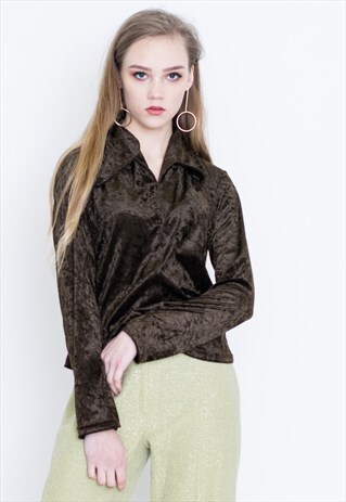 VINTAGE BROWN VELVET LONG SLEEVE RETRO SHIRT