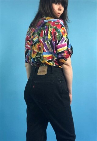 VINTAGE 90S IBIZA FESTIVAL CRAZY PRINT SHIRT BLOUSE TOP