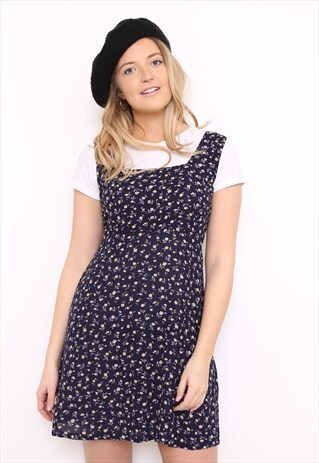 VINTAGE 90S DARK FLORAL PRINT MINI DRESS