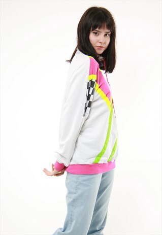 80S VINTAGE 1/4 ZIP PINK NEON SWEATSHIRT 469