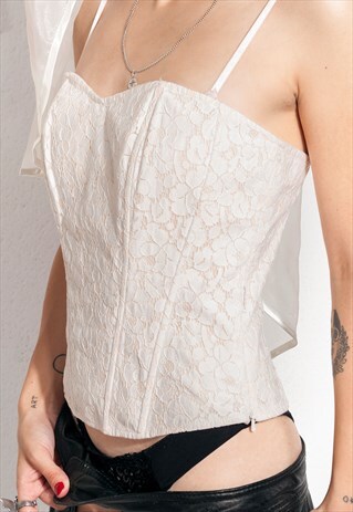 VINTAGE LACE CORSET TOP 90S WHITE LACE-UP TOP