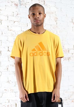 Vintage Adidas Spell Out Logo T-Shirt Yellow