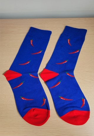 Chili Pattern Cozy Socks in Blue