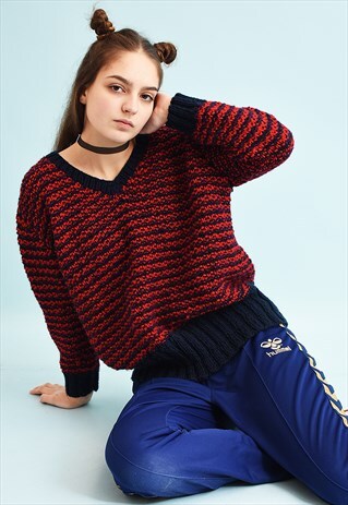 80'S RETRO STRIPED HANDKNITTED CHUNKY JUMPER