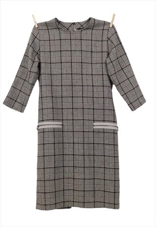 VINTAGE 60S SHIFT DRESS MOD GOGO HOUNDSTOOTH CHECK MIDI