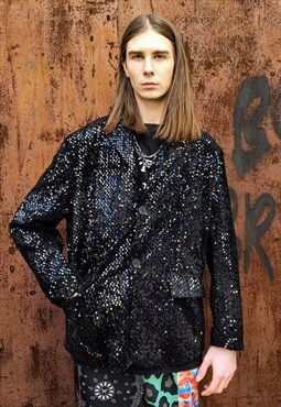 Sparkly blazer sequined luminous shiny jacket in black