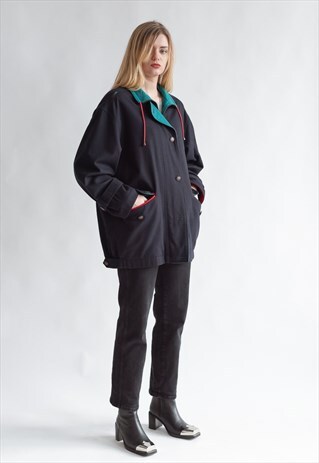 VINTAGE 80S SHORT BOXY WOOL COAT WITH CONTRAST COLLAR
