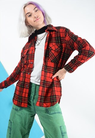 VINTAGE OVERSIZED GRUNGE CHECK SHIRT IN RED.