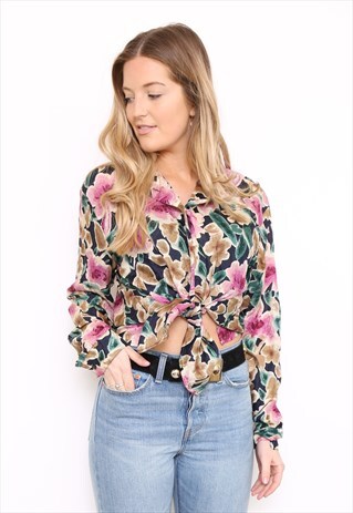 VINTAGE 90S FLORAL SILK SHIRT BLOUSE