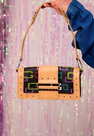 90S 00S Y2K MULTI COLOURED G MONOGRAMMED STUDDED GUESS BAG