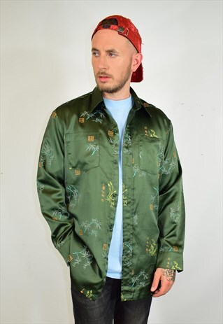 VINTAGE 90S CHINESE GREEN FESTIVAL SHIRT