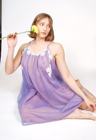 60s Night Gown vintage purple babydoll dress pastel pinup 50