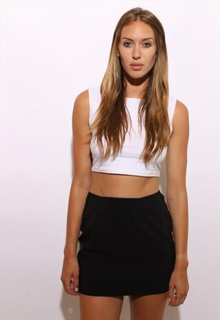 VINTAGE 1990'S 90'S SOLID BLACK MICRO MINI SKIRT CLUB M-L
