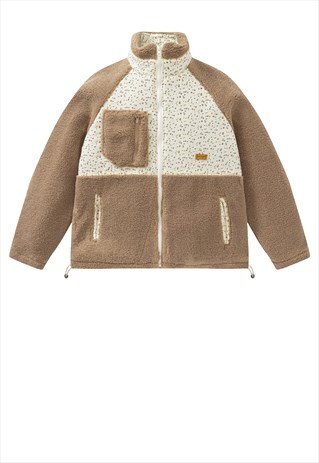 CONTRAST FLEECE JACKET RETRO POCKET BOMBER IN LEOPARD BROWN