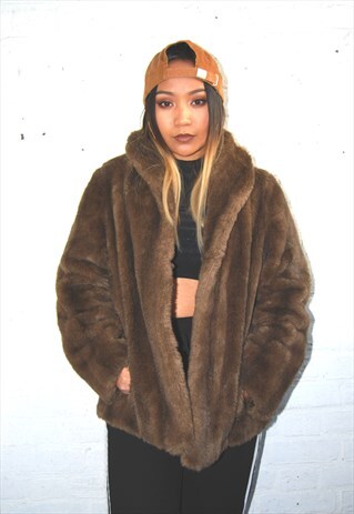 FAUX FUR COAT (1990'S/CHOCOLATE BROWN)