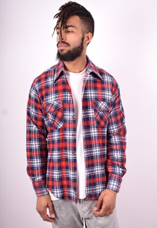 MENS VINTAGE FLANNEL SHIRT LARGE MULTI CHECK 90'S