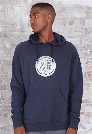 VINTAGE ARMANI BIG LOGO HOODIE BLUE