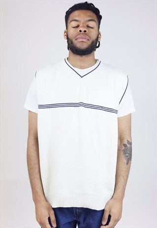 VINTAGE TOMMY HILFIGER BEIGE V-NECK LIGHT JUMPER