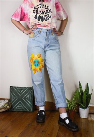 REWORKED PEACE SUNFLOWER MOM JEANS