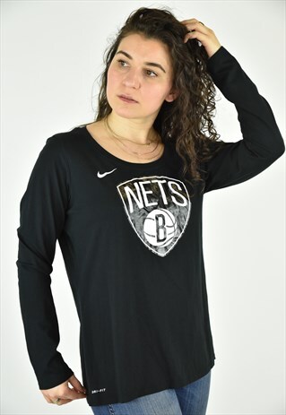 VINTAGE 90'S NIKE BLACK NY NETS LONGSLEEVE T-SHIRT SIZE XL
