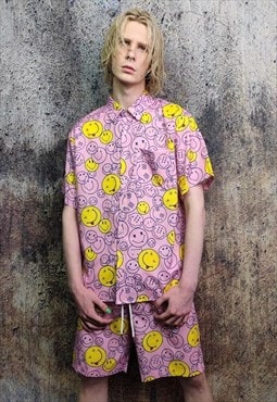 Emoji sports set smile pattern shirt & shorts combo in pink