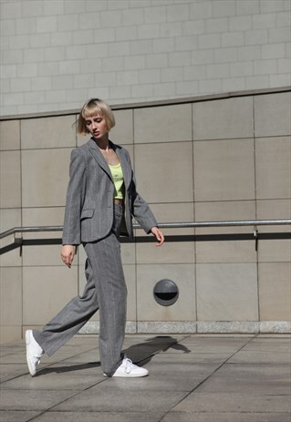 VINTAGE 90'S STRIPED ELEGANT WOOL SUIT SET GREY