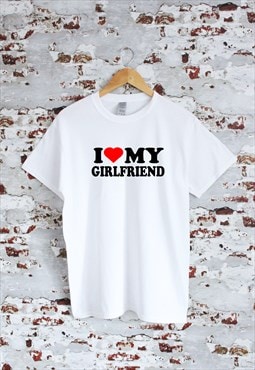 I heart my girlfriend valentine white unisex T-shirt