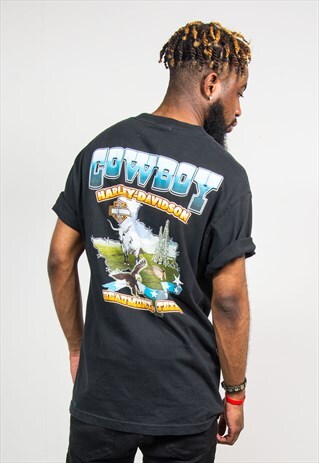 HARLEY DAVIDSON VINTAGE BLACK USA FLAG T-SHIRT