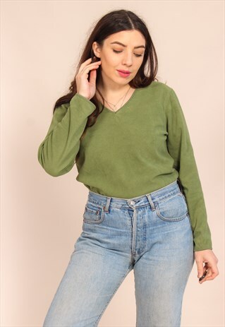 VINTAGE 90S V-NECK FLEECE IN GREEN