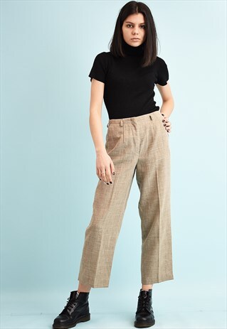 90'S RETRO LINEN REGULAR WAIST SHORT CUT NEUTRAL TROUSERS