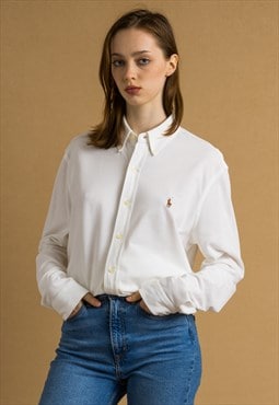 90s Ralph Lauren White Cotton Logo Shirt 6958