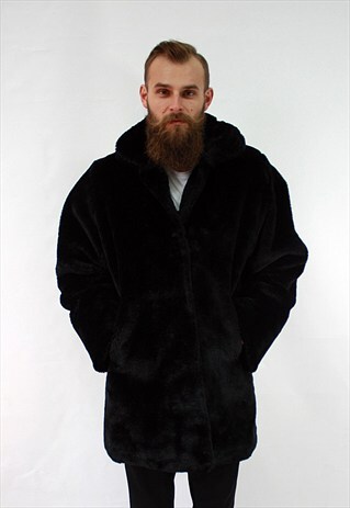 VINTAGE 80'S CLASSIC BLACK FAKE FUR