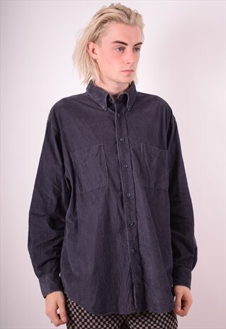 MENS VINTAGE CORDUROY SHIRT LARGE BLUE 90S