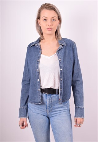CALVIN KLEIN WOMENS VINTAGE DENIM SHIRT MEDIUM BLUE 90'S