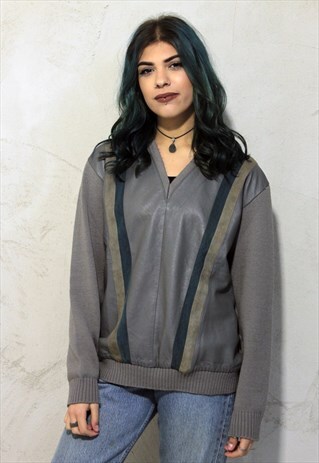 GREY VINTAGE SERGIO BARBIERI LEATHER PATCH JUMPER A338