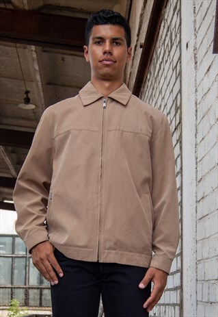 VINTAGE RETRO BEIGE SUEDE BOMBER JACKET