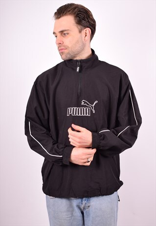 PUMA MENS VINTAGE PULLOVER JACKET LARGE BLACK 90S