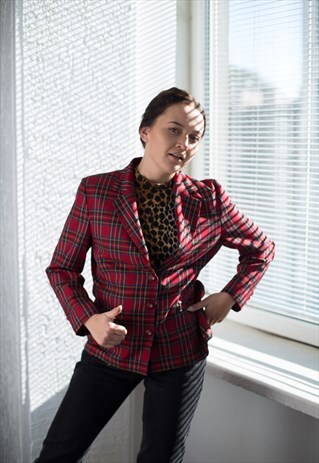 VINTAGE 80'S RED TARTAN BLAZER
