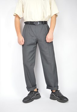 Vintage grey classic straight wool suit trousers