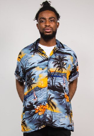 VINTAGE 90'S HAWAIIAN TROPICAL SUNSET SHORT SLEEVE SHIRT