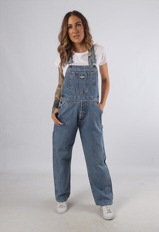 VINTAGE DENIM DUNGAREES WIDE LEG UK S 10 (J93K)