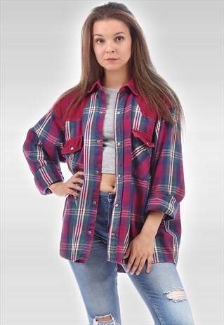 VINTAGE 80S RED WESTERN FLANNEL SHIRT L XL 3098
