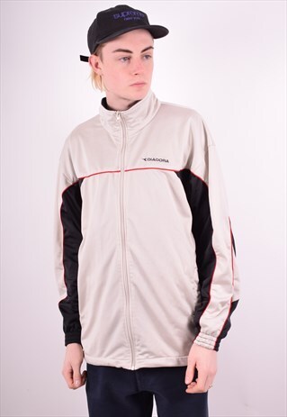 DIADORA MENS VINTAGE TRACKSUIT TOP JACKET XL BEIGE 90'S