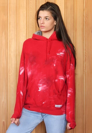 VINTAGE 1990S RED PAINT HOODIED SWEATER