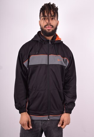 NIKE MENS VINTAGE HOODIE JACKET MEDIUM BLACK 90'S